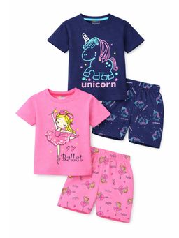 Trampoline - Cotton Blend Knit Half Sleeves Printed T-Shirt and Shorts (Pack Of 2)