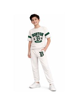 Trampoline - Cotton Blend Knit Half Sleeves Text Printed T-Shirt and Joggers