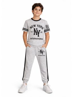 Trampoline - Cotton Blend Knit Half Sleeves New York Printed T-Shirt and Joggers