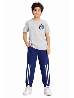 Trampoline - Cotton Blend Knit Half Sleeves Printed T-Shirt and Striped Joggers