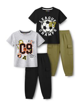 Trampoline - Cotton Blend Knit Half Sleeves Printed T-Shirts and Joggers (Pack Of 2)