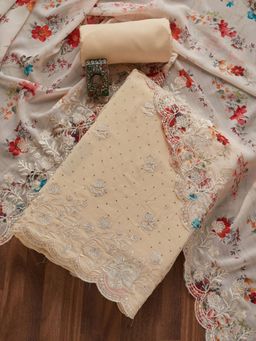 Koskii - Gold Swarovski Georgette Designer Unstitched Salwar Suit (Set of Three)