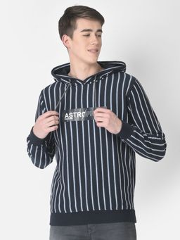 CRIMSOUNE CLUB - Men Navy Blue Pin-stripe Hoodie