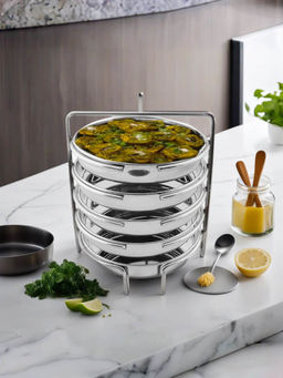 USHA SHRIRAM - Dhokla Stand with 5 Plates & 5 Extra Deep Plates with Stand