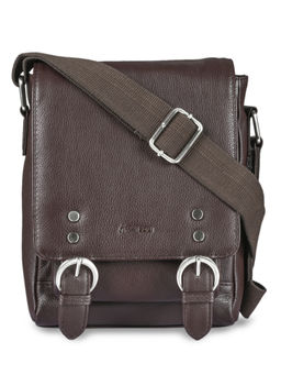 Mai Soli - Men Brown Genuine Leather Double Buckle Sling Bag