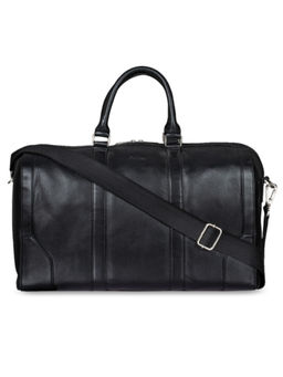 Mai Soli - Unisex Black Genuine Leather Weekender Duffle Bag with Detachable Strap