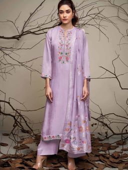 Ganga Fashions - Lavender Bemberg Silk Unstitched Kurta and Unstitched Bottom with Dupatta (Set of 3)