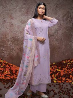 Ganga Fashions - Lavender Bemberg Silk Unstitched Kurta and Unstitched Bottom with Dupatta (Set of 3)