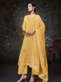Ganga Fashions - Mustard Bemberg Silk Unstitched Kurta and Unstitched Bottom with Dupatta (Set of 3)
