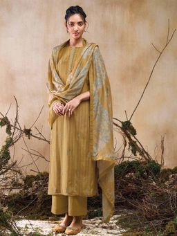 Ganga Fashions - Mustard Viscose Muslin Unstitched Kurta and Unstitched Bottom with Dupatta (Set of 3)