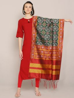 Dupatta Bazaar - Womens Banarasi Green & Red Patola Silk Dupatta