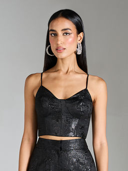 RSVP by Nykaa Fashion - Black Jacquard Corset Crop Top
