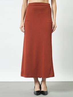 Trend Arrest - Women Rust Straight Fit Slit Skirt