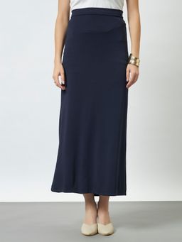 Trend Arrest - Women Navy Blue Straight Fit Slit Skirt