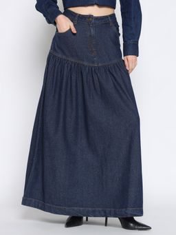 Cover Story - Women Blue London Oxford Denim Skirt