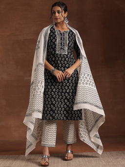 Libas - Black Pure Cotton Printed Kurta Sets for Women