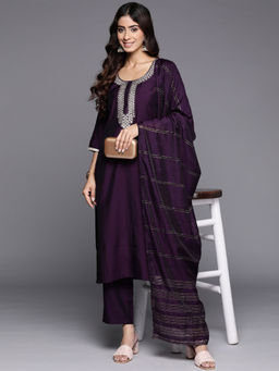 Gerua By Libas - Purple Mirror Kurta with Pant and Dupatta (Set of 3)