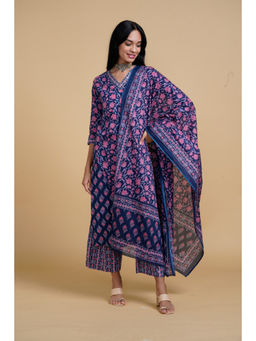 SAAKI - Blooming Elegance Purple Kurta with Pant and Dupatta (Set of 3)