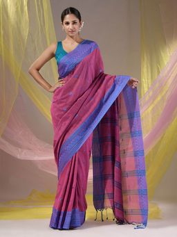 CHARUKRITI - Magenta Cotton Handloom Soft Saree with Unstitched Blouse