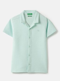 United Colors of Benetton - Blue Relaxed Fit Resort Collar Textured Shirt