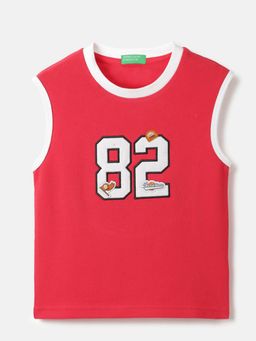 United Colors of Benetton - Red Regular Fit Round Neck Patch Work T-Shirt