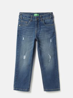 United Colors of Benetton - Boys Dark Blue Straight Fit Mid Rise Solid Jeans