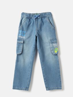 United Colors of Benetton - Regular Fit Mid Rise Solid Denim Cargo Style Jeans