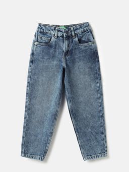 United Colors of Benetton - Boys Light Fade Baggy Fit Mid Rise Solid Jeans