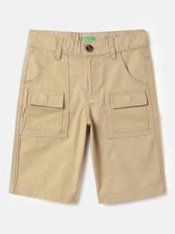 United Colors of Benetton - Beige Regular Fit Mid Rise Cargo Solid Shorts