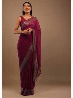 KALKI FASHION - Wine Saree in Georgette and Two Tone Stone Work with Unstitched Blouse