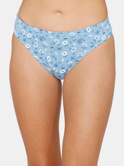 Zivame - Medium Rise Zero Coverage Thong - Floral Print Dusk Blue