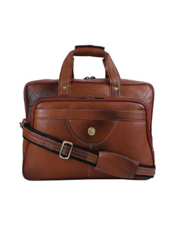 HiLEDER - Pure Leather Stylish 16.5" Briefcase Laptop Messenger Office Bag, Tan