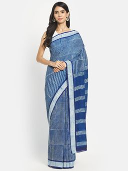 Fabindia - Blue Viscose Printed Saree without Blouse