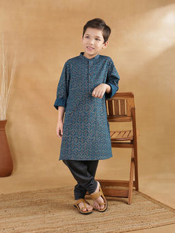 Fabindia - Boys Navy Blue Cotton Kurta