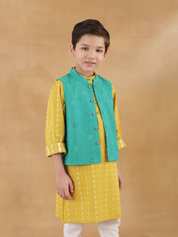 Fabindia - Boys Green Cotton Nehru Jacket