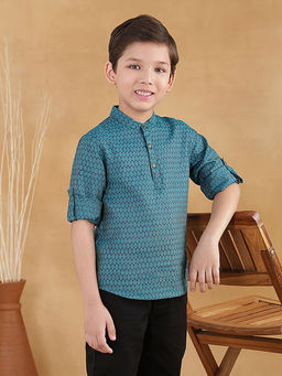 Fabindia - Boys Teal Silk Blend Kurta