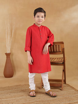 Fabindia - Boys Red Cotton Blend Kurta