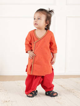 Fabindia - Boys Orange Cotton Kurta with Dhoti