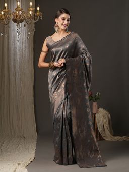 Akhilam - Womens Silk Blend Grey Woven Design Designer Saree with Unstitched Blouse