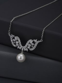 Carlton London - Premium Silver & White Toned Pearls Studded Rhodium-Plated Necklace