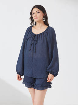 Depano - Ruffled Navy Blue Co-Ord Set