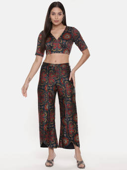 ASMI By Mayank Modi - Teal Red Silk Chanderi Printed Co-Ords