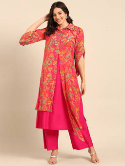 ASMI By Mayank Modi - Pink Print Muslin Silk Long Co-Ords