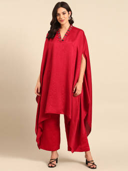 ASMI By Mayank Modi - Red Silk Cotton Slub Co-Ords