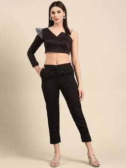 ASMI By Mayank Modi - Black Slub Silk Crop Co-Ords