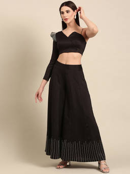 ASMI By Mayank Modi - Black Slub Silk Crop Co-Ords