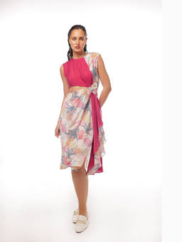 Pallavi Agarwal - Women's Multicolored Cotton Floral Printed Midi Dress