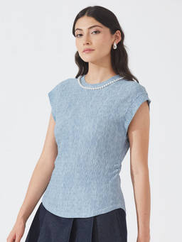 Depano - Powder Blue Textured Pearl Top