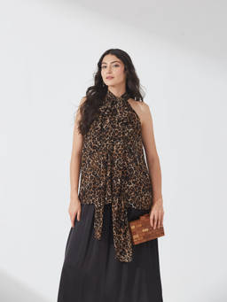 Depano - Brown Leopard Print Sheer Halter Top