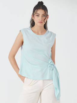 Depano - Aqua Side Knot Sleeveless Top